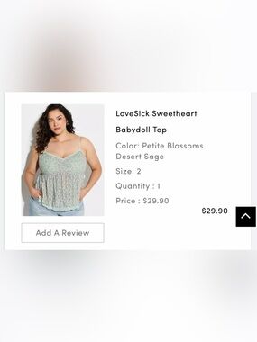 LoveSick Desert Sage Petite Blossom Babydoll Cami